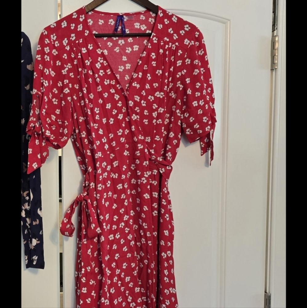 Seraphine Maternity Dress - Red Floral Midi Wrap
